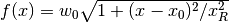 f(x) = w_0 \sqrt{ 1 + (x - x_0)^2 / x_R^2 }