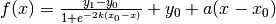 f(x) = \frac{y_1 - y_0}{1 + e^{-2 k (x_0 - x)}} + y_0 + a (x - x_0)